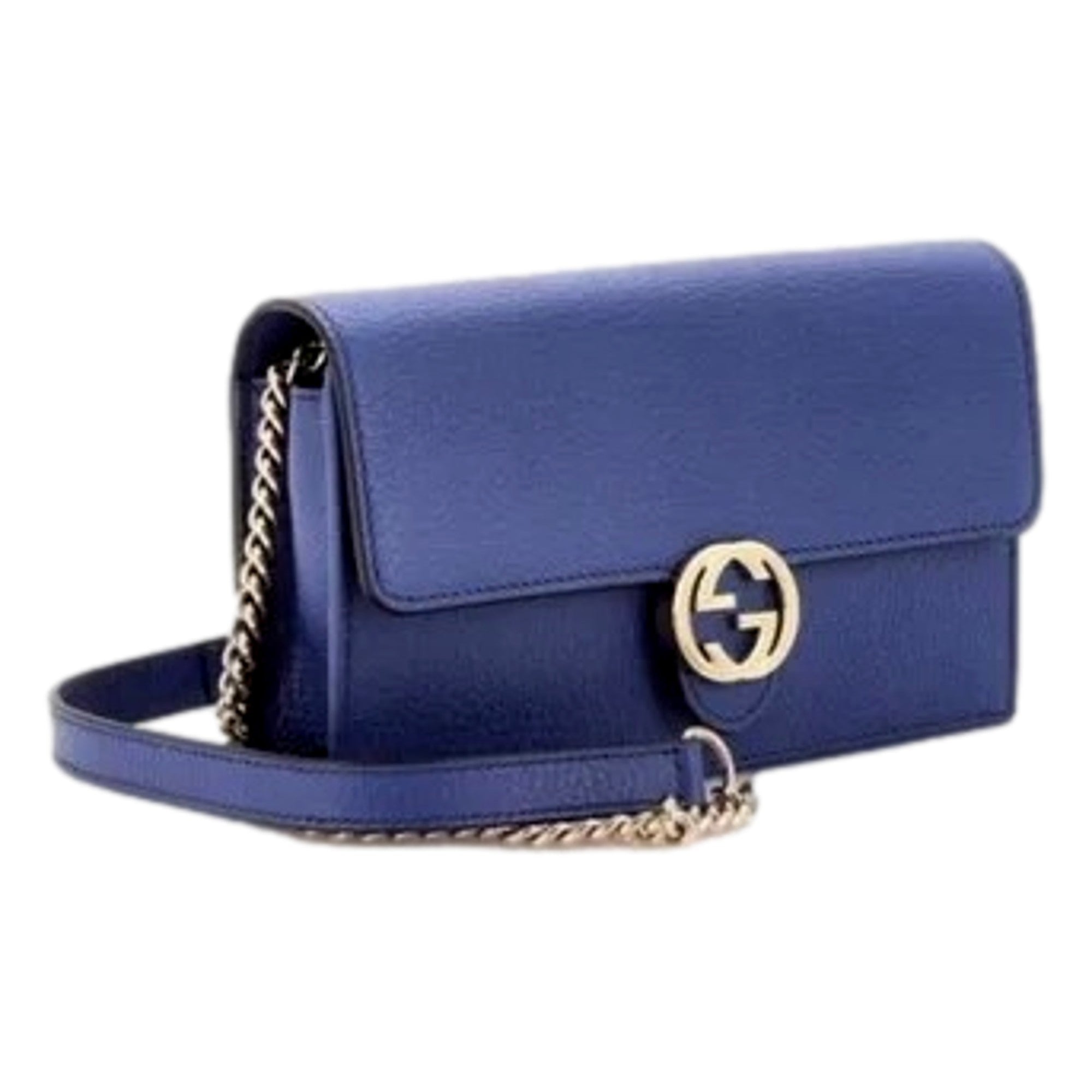 Gucci Blue Marmont GG Womens Leather Wallet on Chain Crossbody Bag available at Queen Bee of Beverly Hills