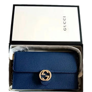 Gucci Blue Marmont GG Womens Leather Wallet on Chain Crossbody Bag available at Queen Bee of Beverly Hills