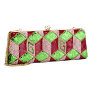 Gucci Broadway Embellished Sequins and Crystals Red Green Pink Chain Shoulder Bag Clutch available at Queen Bee of Beverly Hills