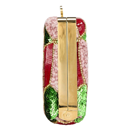 Gucci Broadway Embellished Sequins and Crystals Red Green Pink Chain Shoulder Bag Clutch available at Queen Bee of Beverly Hills