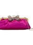 Gucci Broadway Fuchsia Satin Crystal Bow Clutch Chain Shoulder Bag available at Queen Bee of Beverly Hills