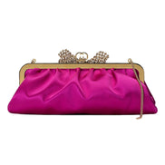 Gucci Broadway Fuchsia Satin Crystal Bow Clutch Chain Shoulder Bag available at Queen Bee of Beverly Hills