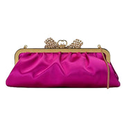 Gucci Broadway Fuchsia Satin Crystal Bow Clutch Chain Shoulder Bag available at Queen Bee of Beverly Hills