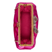 Gucci Broadway Fuchsia Satin Crystal Bow Clutch Chain Shoulder Bag available at Queen Bee of Beverly Hills