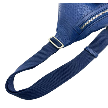 Gucci Calfskin GG Tennis Embossed Pocket Belt Bag Blue available at Queen Bee of Beverly Hills