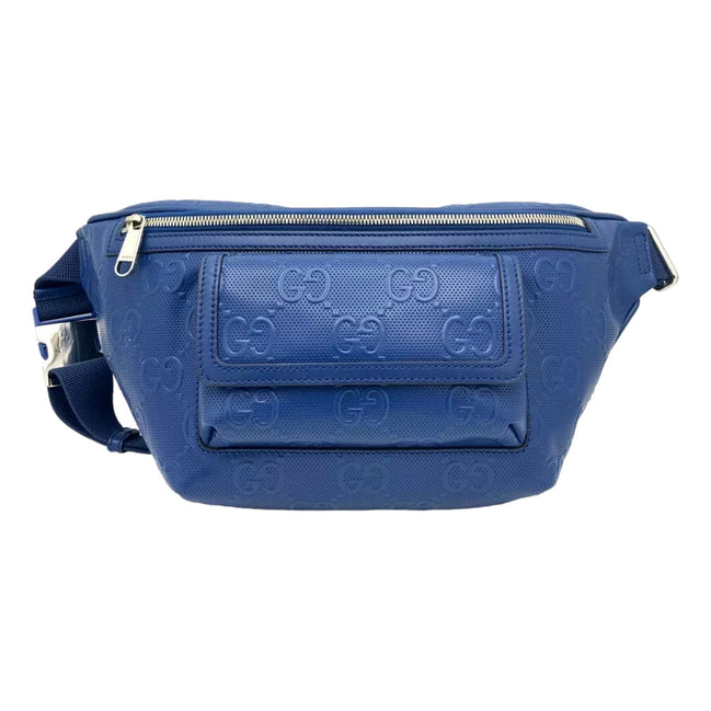 Gucci Calfskin GG Tennis Embossed Pocket Belt Bag Blue available at Queen Bee of Beverly Hills