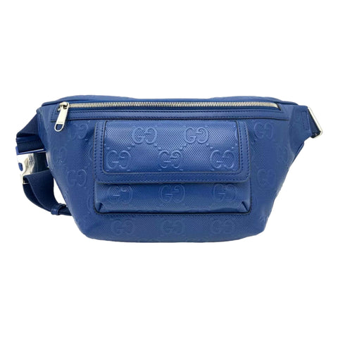 Gucci Calfskin GG Tennis Embossed Pocket Belt Bag Blue available at Queen Bee of Beverly Hills
