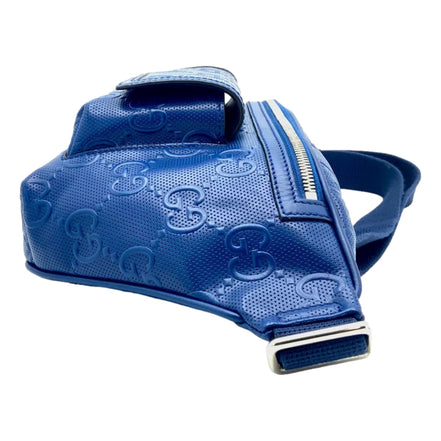 Gucci Calfskin GG Tennis Embossed Pocket Belt Bag Blue available at Queen Bee of Beverly Hills