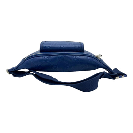 Gucci Calfskin GG Tennis Embossed Pocket Belt Bag Blue available at Queen Bee of Beverly Hills