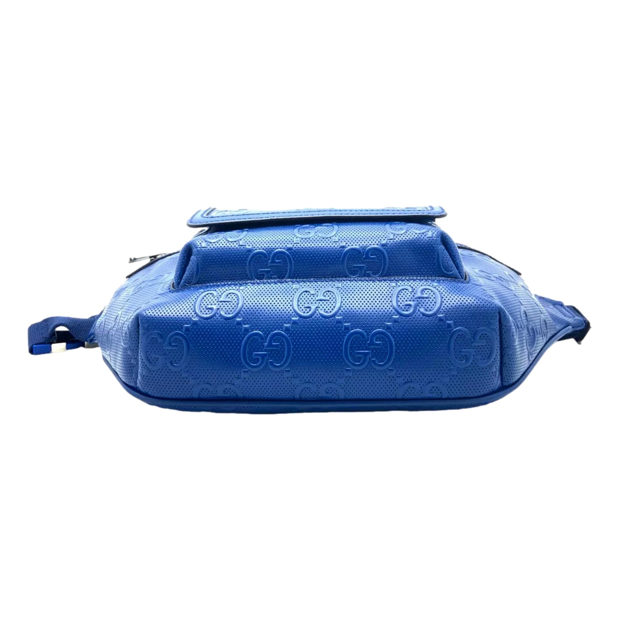 Gucci Calfskin GG Tennis Embossed Pocket Belt Bag Blue available at Queen Bee of Beverly Hills