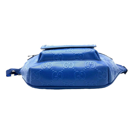 Gucci Calfskin GG Tennis Embossed Pocket Belt Bag Blue available at Queen Bee of Beverly Hills