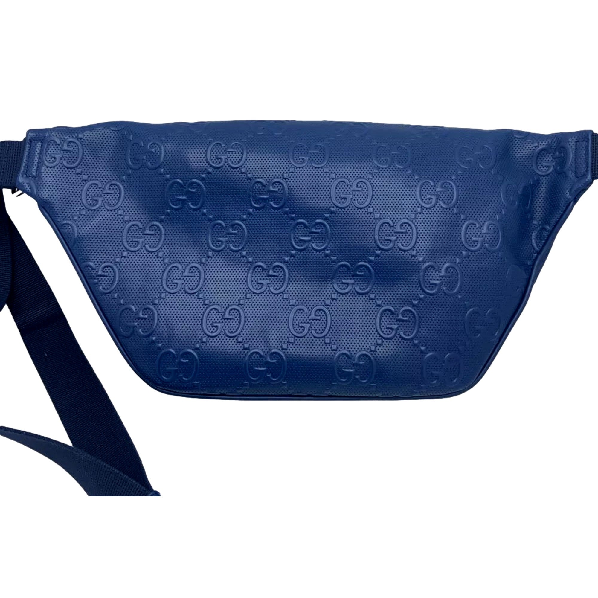 Gucci Calfskin GG Tennis Embossed Pocket Belt Bag Blue available at Queen Bee of Beverly Hills