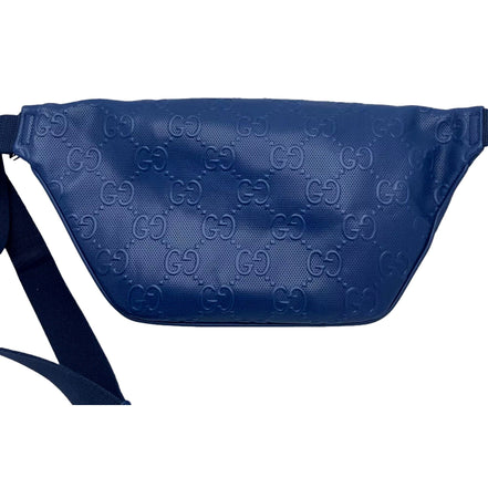 Gucci Calfskin GG Tennis Embossed Pocket Belt Bag Blue available at Queen Bee of Beverly Hills
