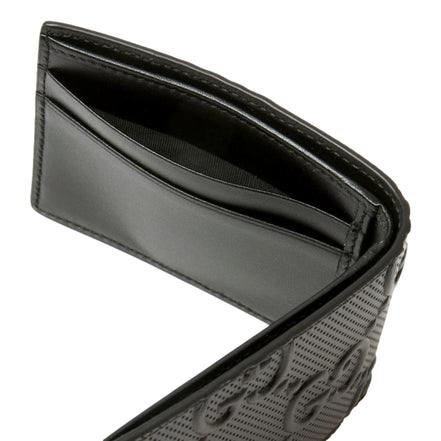 Gucci Calfskin Leather GG Tennis Embossed Bi-Fold Wallet Black available at Queen Bee of Beverly Hills