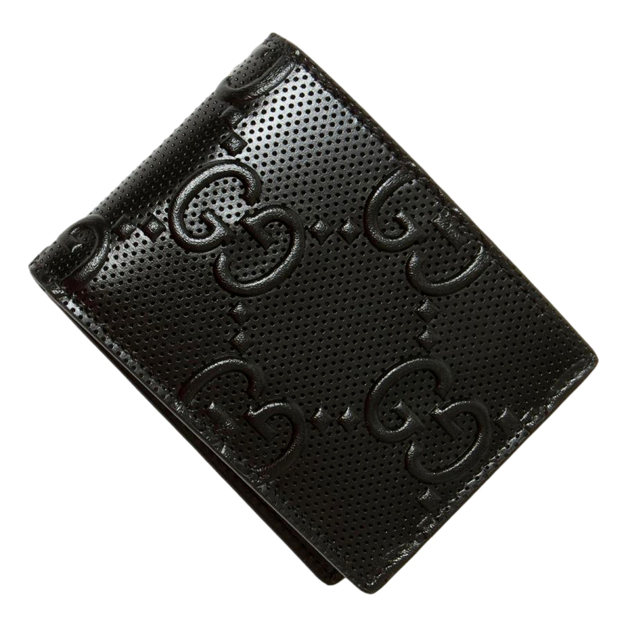 Gucci Calfskin Leather GG Tennis Embossed Bi-Fold Wallet Black available at Queen Bee of Beverly Hills