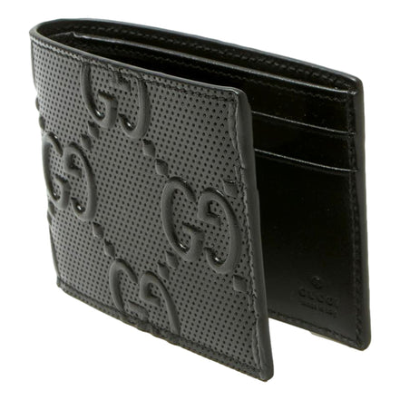Gucci Calfskin Leather GG Tennis Embossed Bi-Fold Wallet Black available at Queen Bee of Beverly Hills