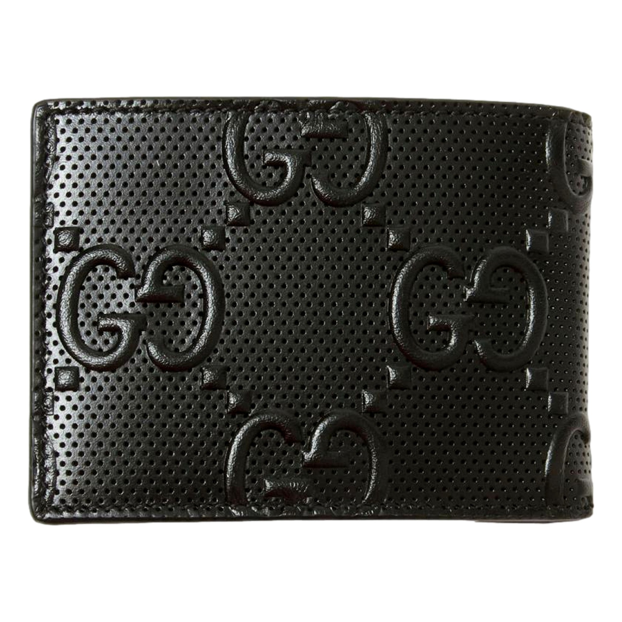 Gucci Calfskin Leather GG Tennis Embossed Bi-Fold Wallet Black available at Queen Bee of Beverly Hills