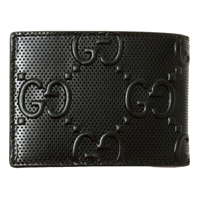 Gucci Calfskin Leather GG Tennis Embossed Bi-Fold Wallet Black available at Queen Bee of Beverly Hills
