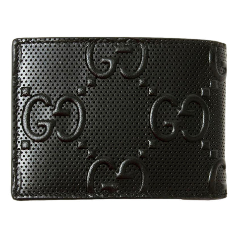 Gucci Calfskin Leather GG Tennis Embossed Bi-Fold Wallet Black available at Queen Bee of Beverly Hills