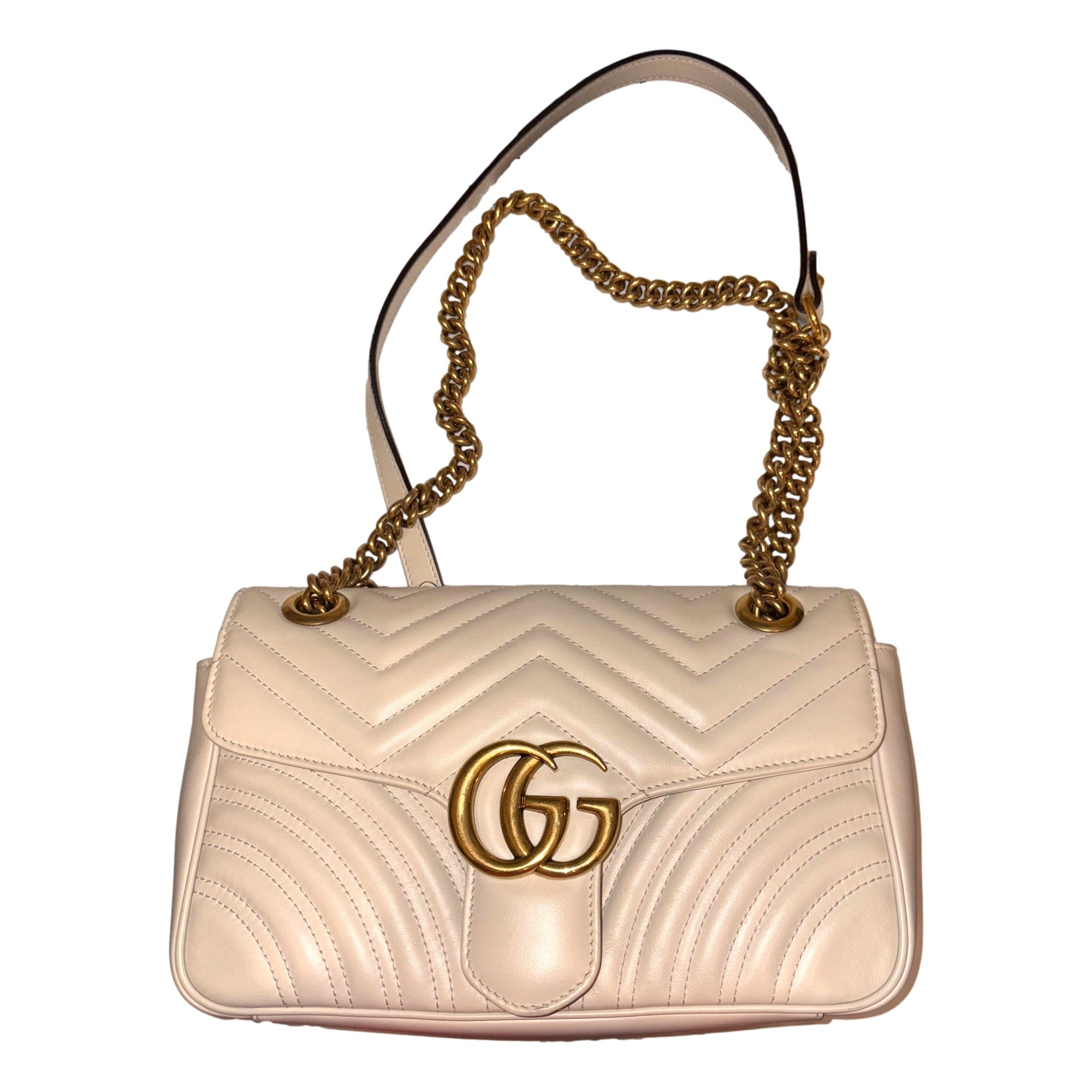 Gucci Calfskin Matelasse Medium GG Marmont Shoulder Bag Ivory available at Queen Bee of Beverly Hills