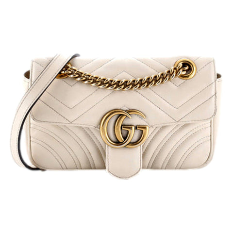Gucci Calfskin Matelasse Medium GG Marmont Shoulder Bag Ivory available at Queen Bee of Beverly Hills