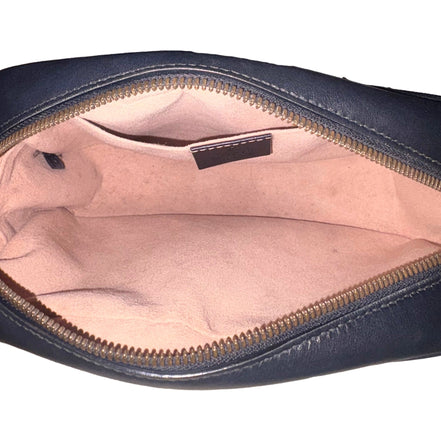 Gucci Calfskin Matelasse Small GG Marmont Chain Crossbody Bag Black available at Queen Bee of Beverly Hills