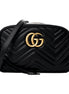 Gucci Calfskin Matelasse Small GG Marmont Chain Crossbody Bag Black available at Queen Bee of Beverly Hills
