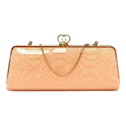 Gucci Peach Sequin GG Chain Evening Clutch Bag - available at Queen Bee of Beverly Hills. 