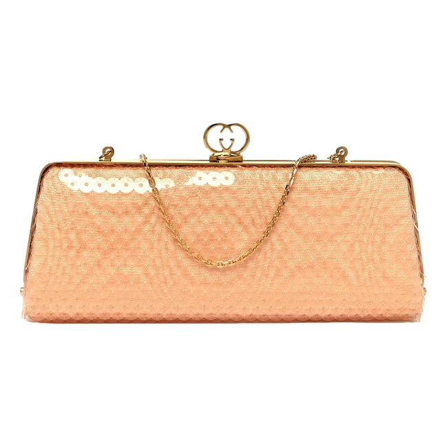 Gucci Peach Sequin GG Chain Evening Clutch Bag - available at Queen Bee of Beverly Hills. 