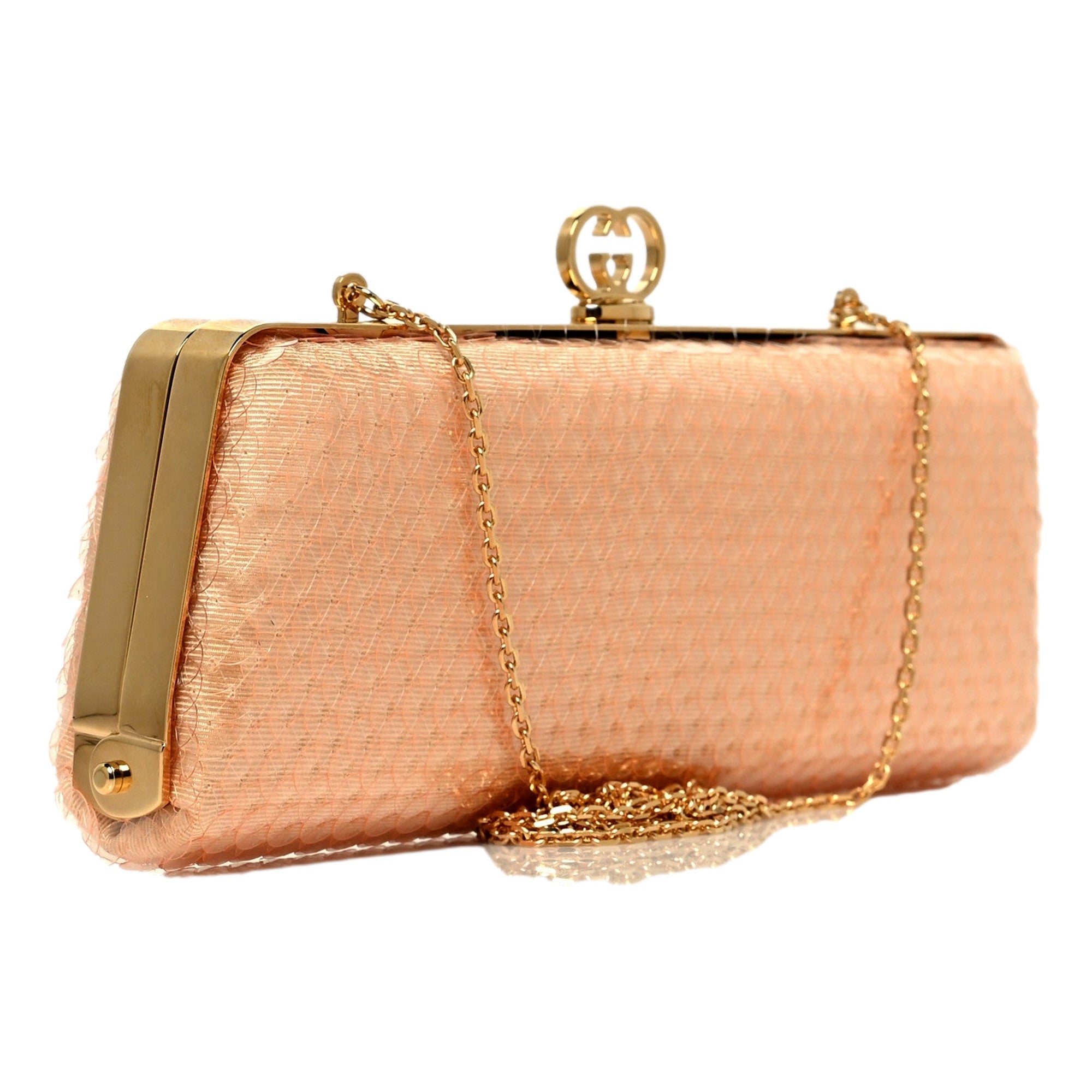 Gucci Peach Sequin GG Chain Evening Clutch Bag - available at Queen Bee of Beverly Hills. 