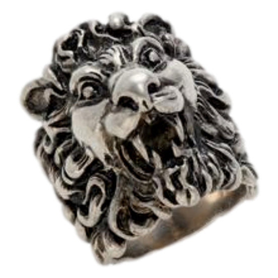 Gucci Cocktail Lion Head Motif Silver Tone Metal Ring 13 available at Queen Bee of Beverly Hills