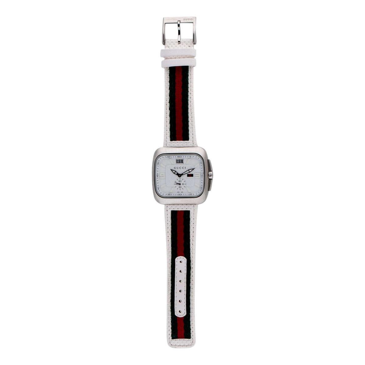 Gucci Coupe Watch YA131303 White Dial with Web Strap - available at Queen Bee of Beverly Hills. 