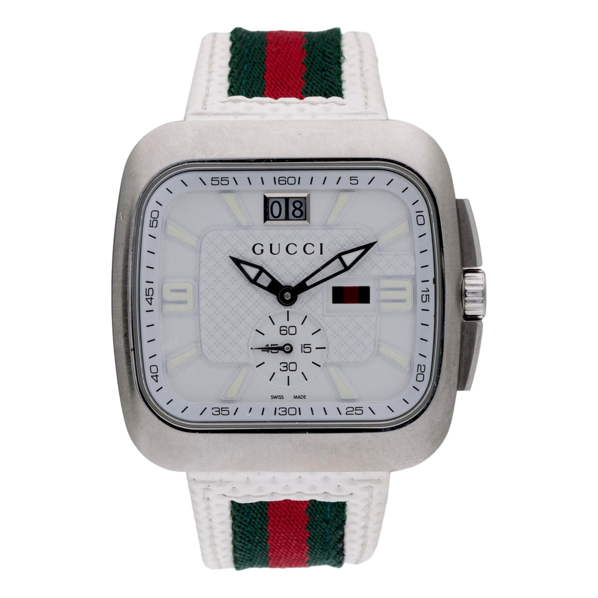 Gucci Coupe Watch YA131303 White Dial with Web Strap - available at Queen Bee of Beverly Hills. 