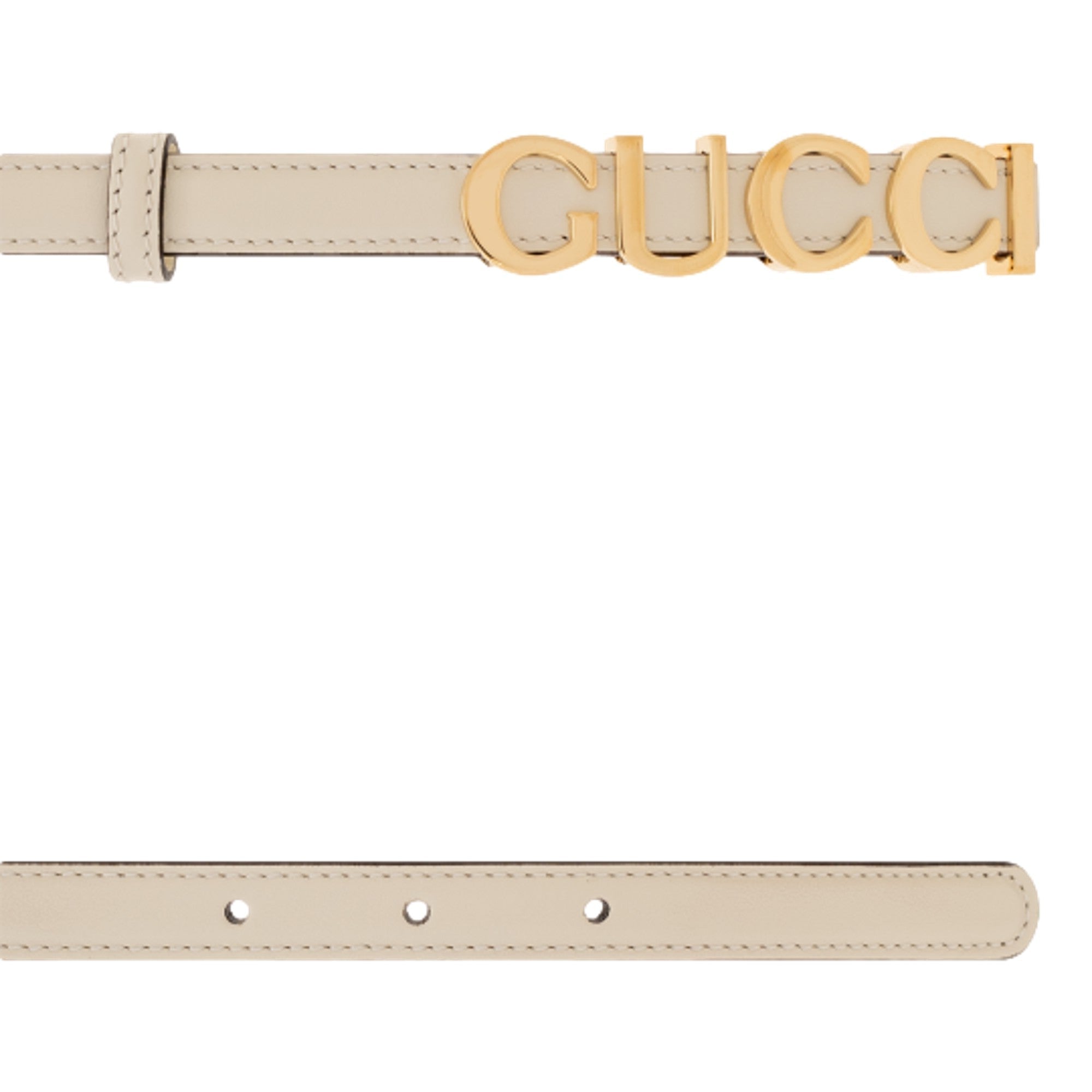 Gucci Cream Thin Leather Belt with Metal Gold Logo Lettering Size 80 available at Queen Bee of Beverly Hills