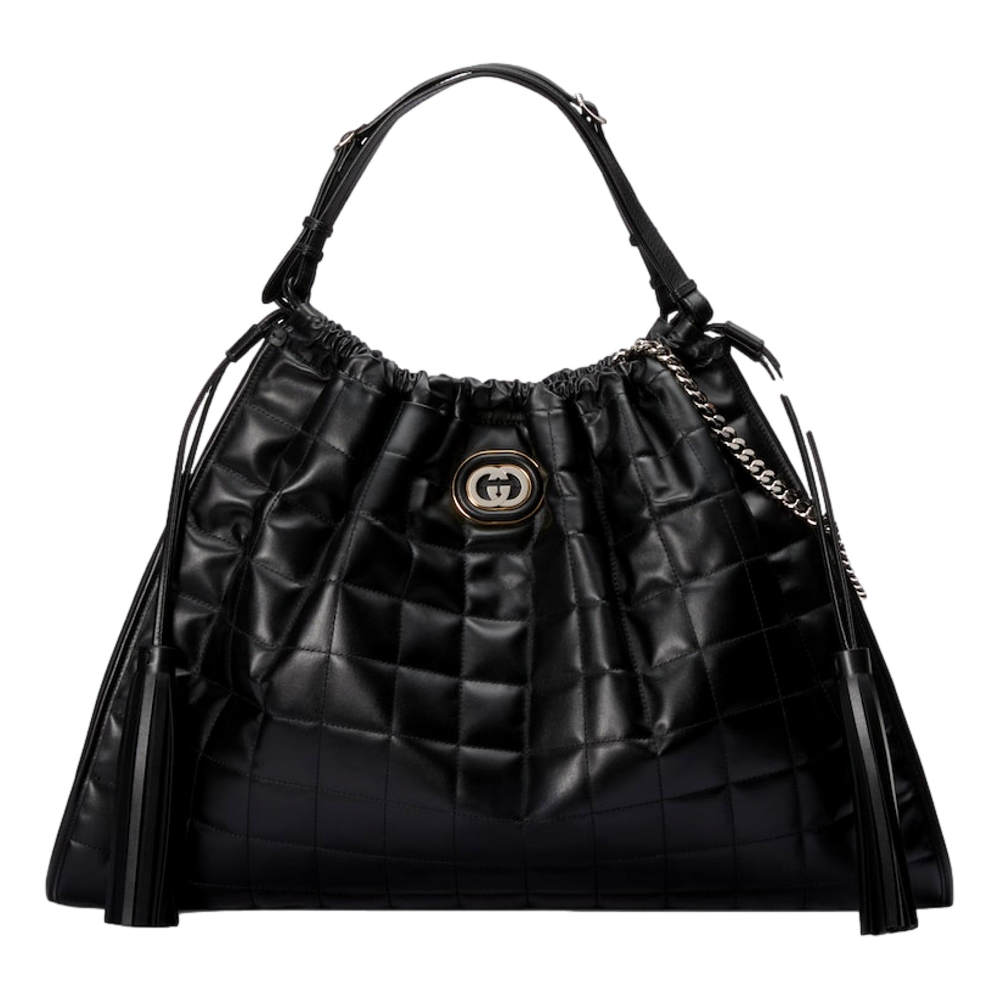 Gucci Deco Fringe Large Leather Tote Bag Black