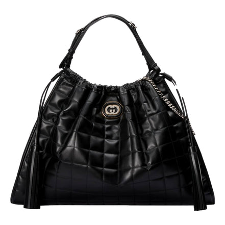 Gucci Deco Fringe Large Leather Tote Bag Black