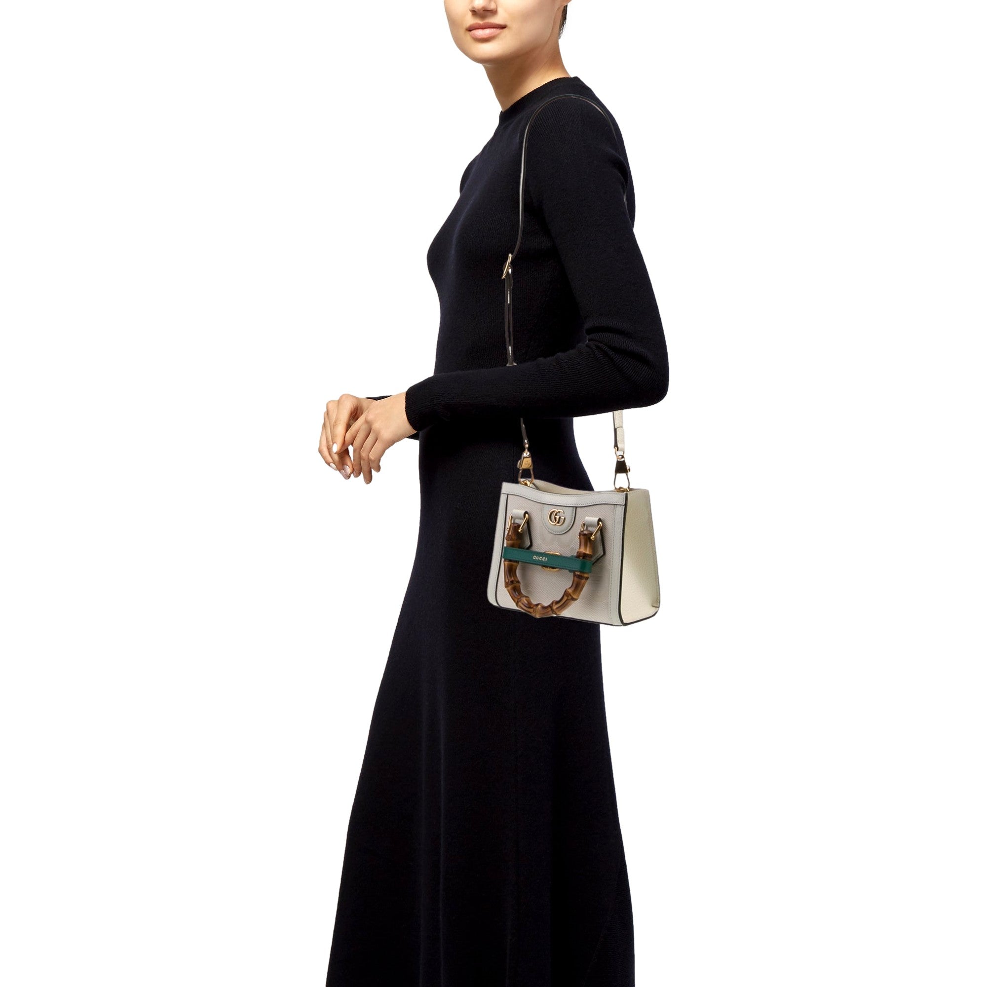 Gucci Diana Mini Bamboo Top Handle Jumbo GG Canvas Cream Leather Handbag