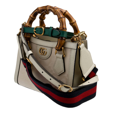 Gucci Diana Mini Bamboo Top Handle Jumbo GG Canvas Cream Leather Handbag