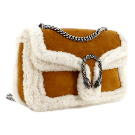 Gucci Dionysus Bag Suede with Shearling Medium available at Queen Bee of Beverly Hills