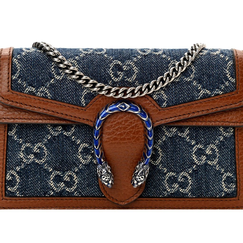 Gucci Blue/Tan GG Denim and Leather Super Mini Dionysus Crossbody Bag Gucci