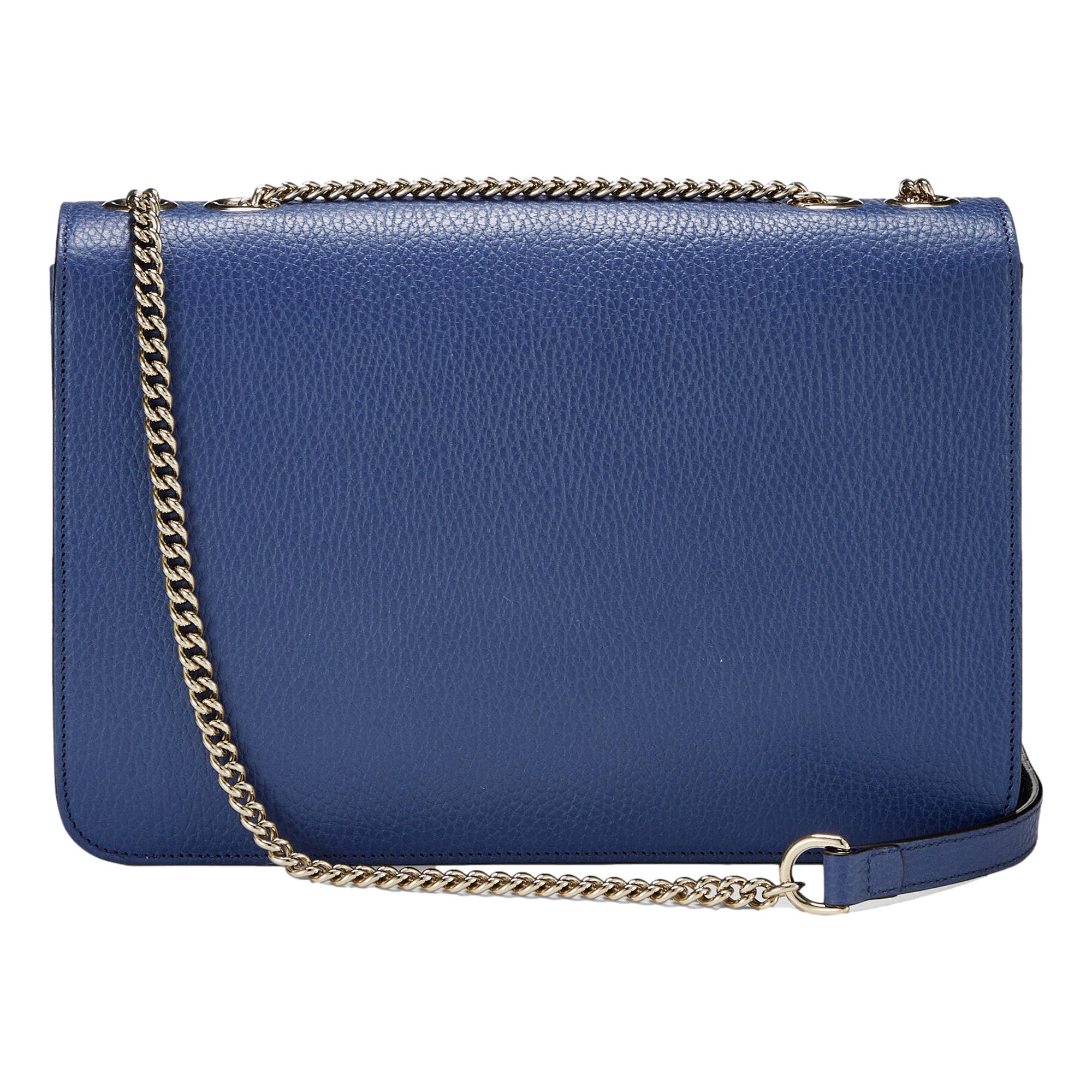 Gucci Dollar Interlocking GG Blue Leather Medium Chain Shoulder Bag available at Queen Bee of Beverly Hills