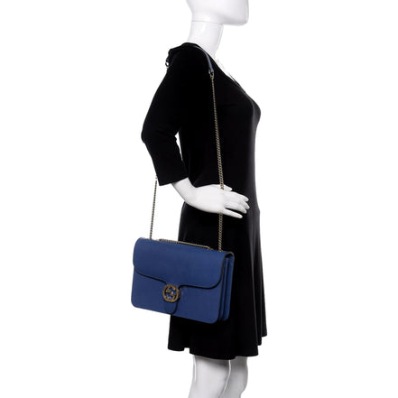 Gucci Dollar Interlocking GG Blue Leather Medium Chain Shoulder Bag available at Queen Bee of Beverly Hills