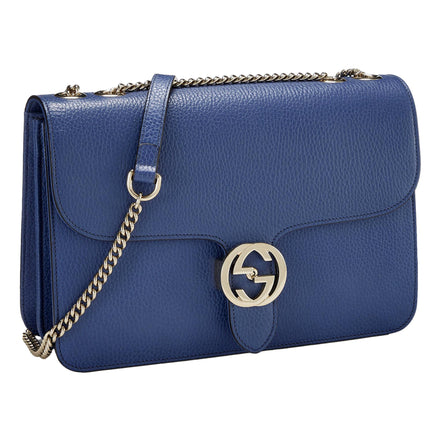 Gucci Dollar Interlocking GG Blue Leather Medium Chain Shoulder Bag available at Queen Bee of Beverly Hills