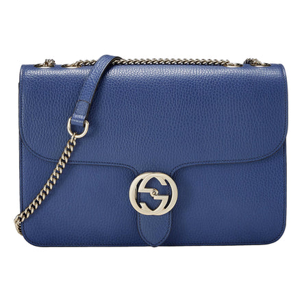 Gucci Dollar Interlocking GG Blue Leather Medium Chain Shoulder Bag available at Queen Bee of Beverly Hills