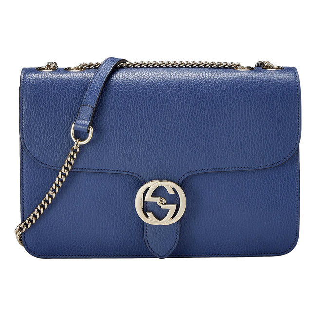Gucci Dollar Interlocking GG Blue Leather Medium Chain Shoulder Bag available at Queen Bee of Beverly Hills