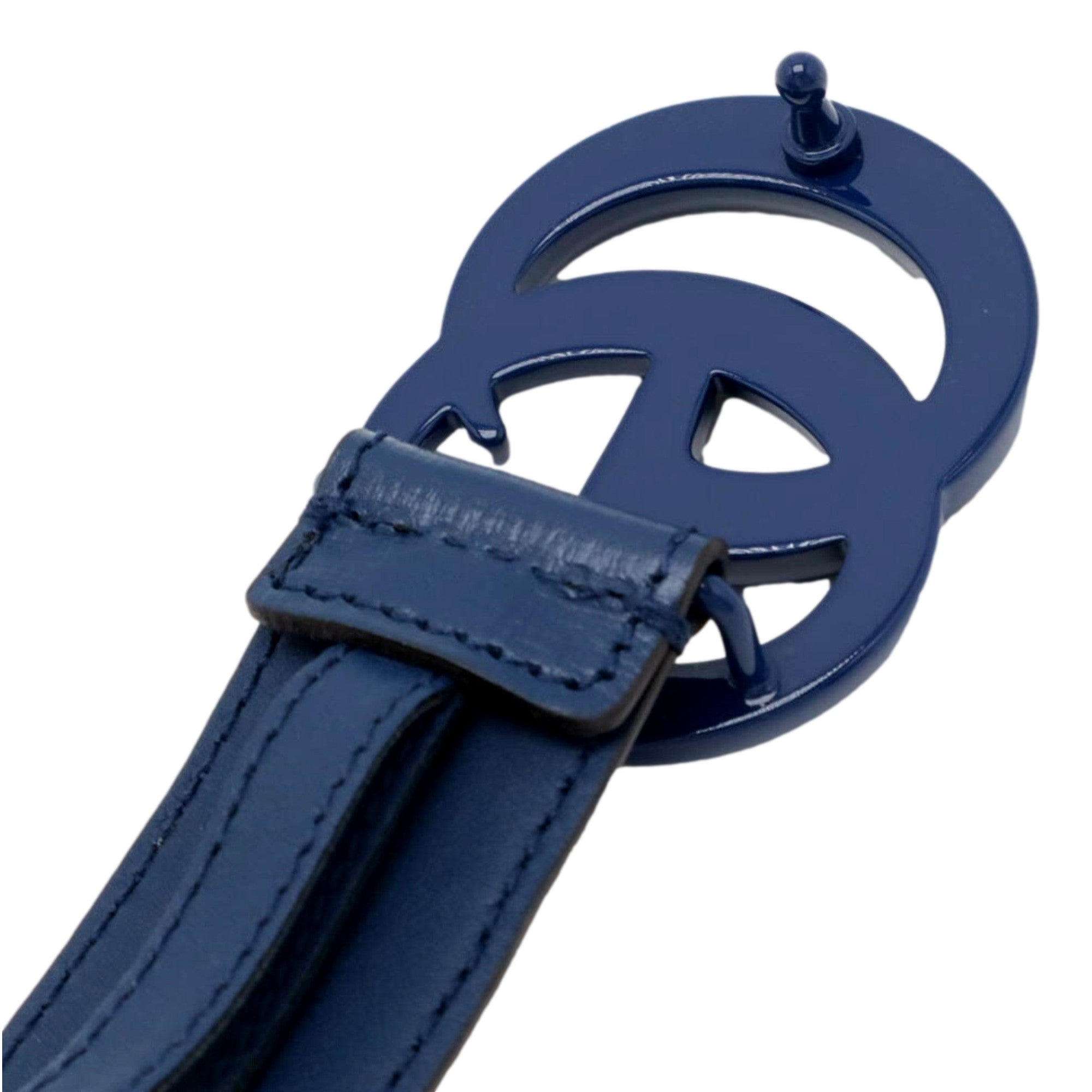 Gucci Double GG Marmont Belt Leather Blue 110/44 available at Queen Bee of Beverly Hills