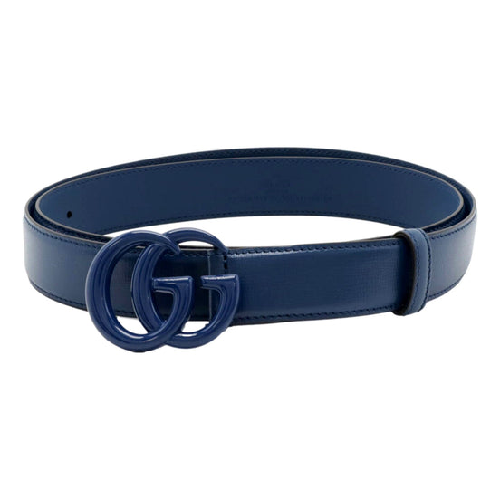 Gucci Double GG Marmont Belt Leather Blue 110/44 available at Queen Bee of Beverly Hills