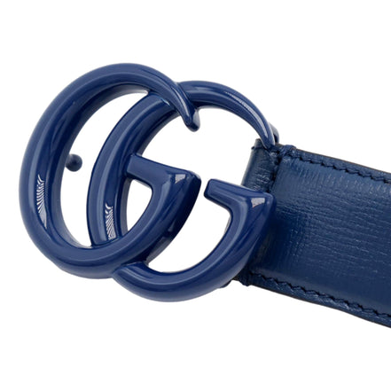 Gucci Double GG Marmont Belt Leather Blue 110/44 available at Queen Bee of Beverly Hills