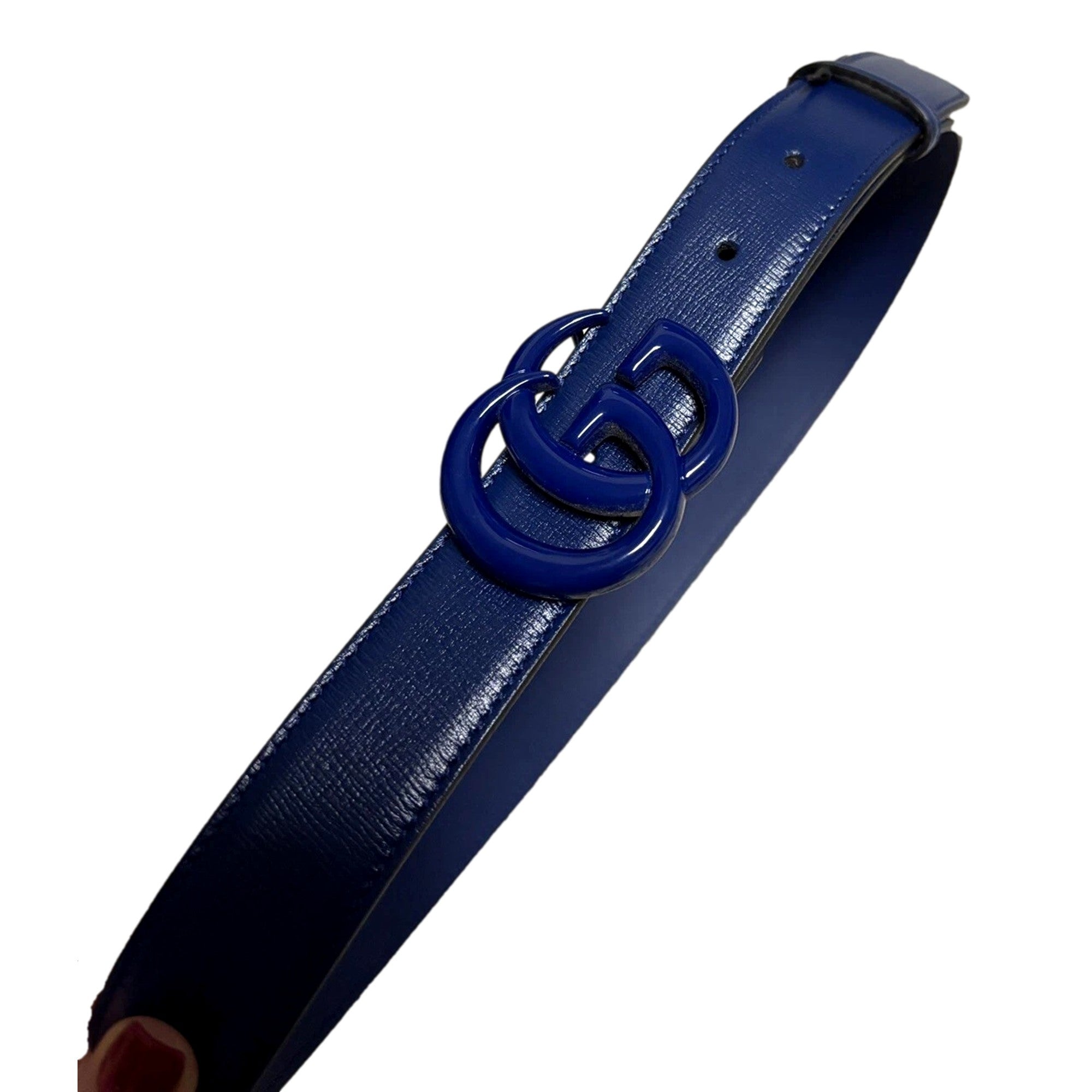 Gucci Double GG Marmont Belt Leather Blue 110/44 available at Queen Bee of Beverly Hills