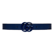 Gucci Double GG Marmont Belt Leather Blue 110/44 available at Queen Bee of Beverly Hills